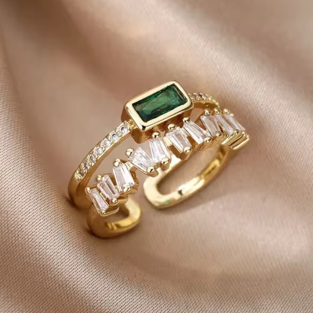 Luxe Malachite Green Stone Adjustable Statement Ring